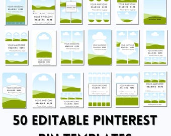 Plantilla de Pinterest de Canva / Plantillas editables de pines de Pinterest / Kit de marketing para bloggers y empresas / Gráficos de Pinterest para Canva, Kit de redes sociales