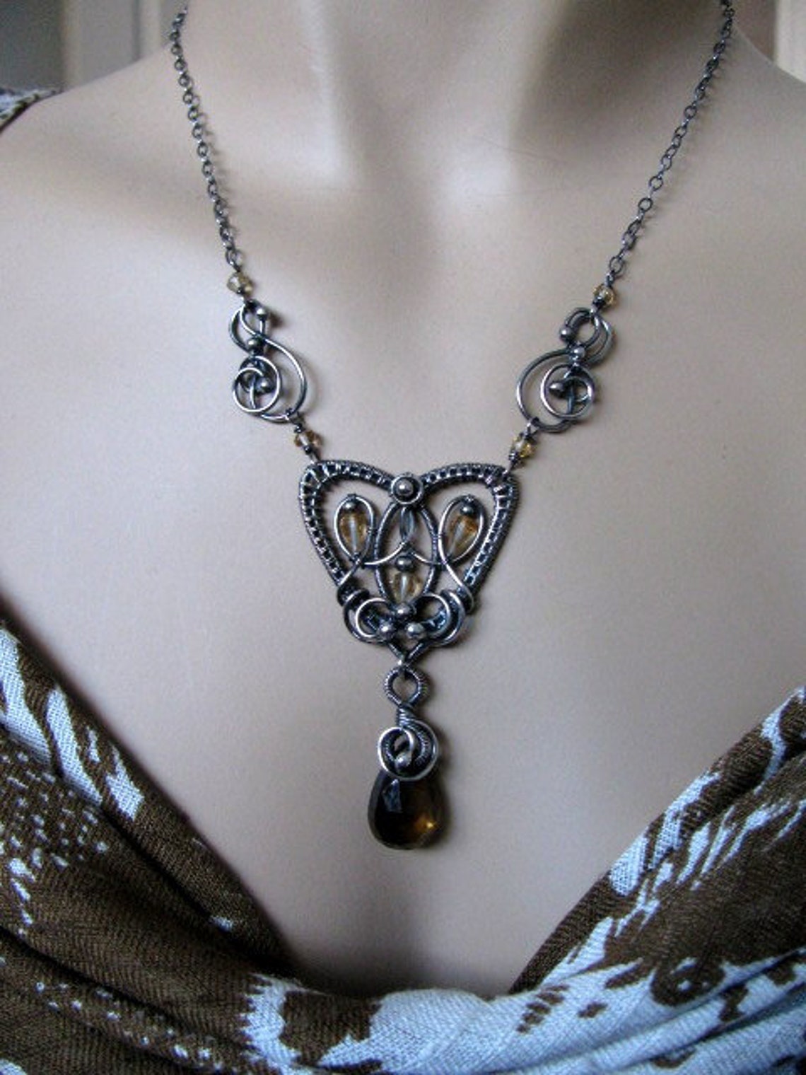 Wire Wrapped Sterling Silver Necklace Pendant Handmade Brown Etsy