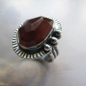 Artisan Sterling Silver Ring, Large Red Carnelian, Hammered Metalwork, Size 8.5, Handmade Fashion Accessory image 4