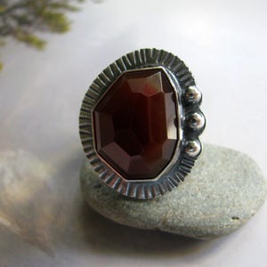 Artisan Sterling Silver Ring, Large Red Carnelian, Hammered Metalwork, Size 8.5, Handmade Fashion Accessory image 1