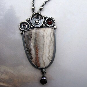Large Sterling Silver Pendant Necklace, Crazy Lace Agate Pendant, Handmade Jewellery, Artisan, One Of A Kind