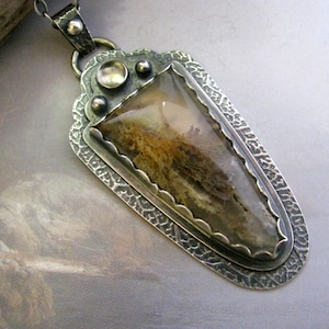 Plume Agate Pendant, Handmade Sterling Silver Necklace, Large Earthy Color Stone Pendant, Artisan, Unique, One Of A Kind