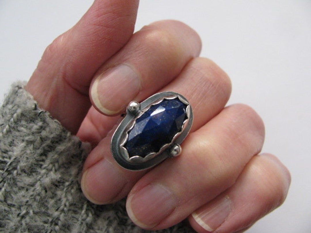 Lapis Lazuli Ring, Sterling Silver Ring, Dark Blue Gemstone Ring