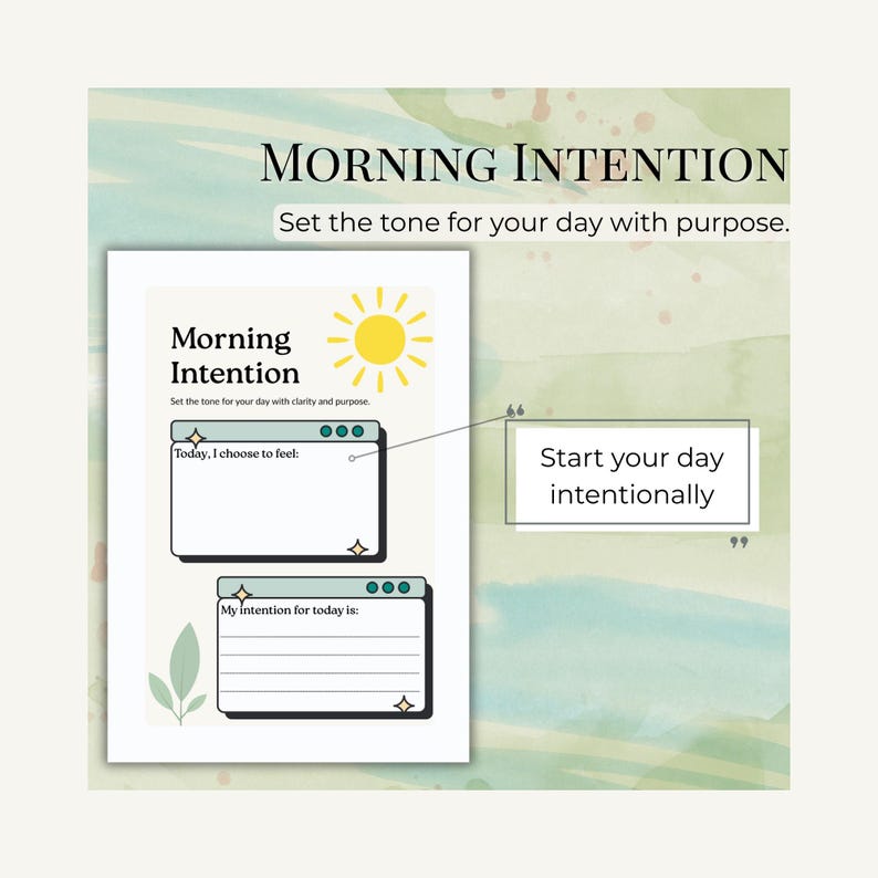Mourning Routine Intentions Worksheet Mindful Morning Routine Printable | Wellness Reflection Planner ...