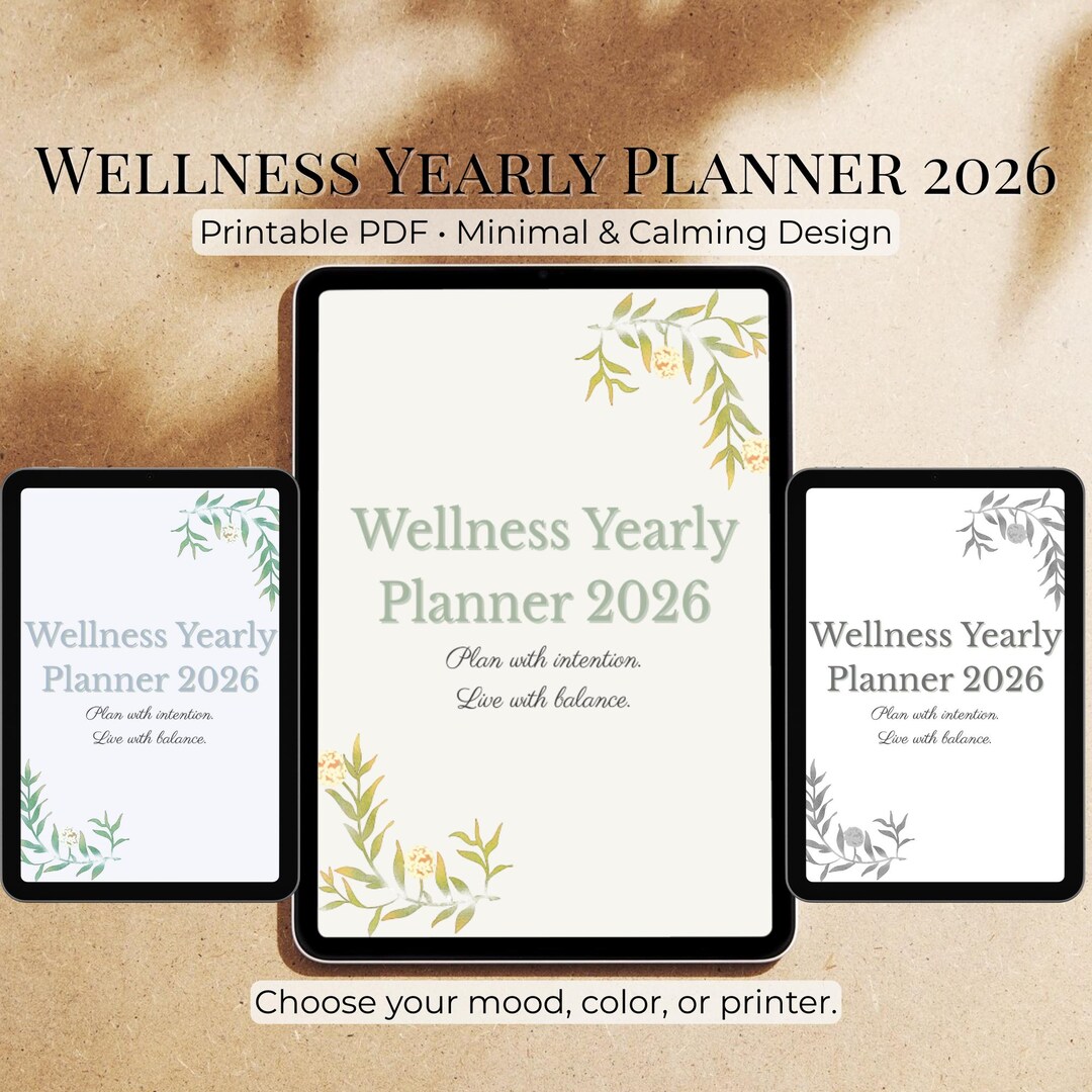 Wellness Yearly Planner 2026 | Printable PDF | 3 Color Versions ...