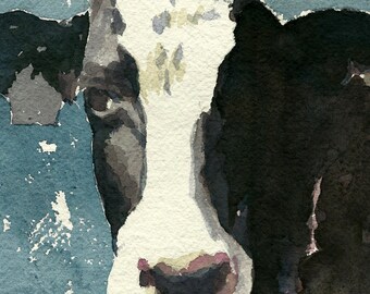 Holstein upfront in blue Print of original watercolor painting 13 x 19 paper size Cow picture Cow painting Cow watercolor Cow PRINT Cow art