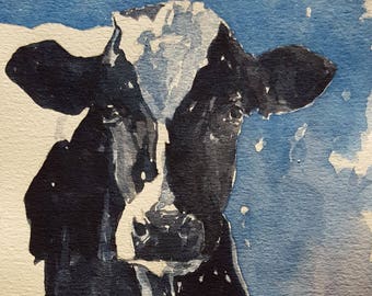 Holstein Print of original watercolor painting Cow watercolor Cow painting Cow art Black and white cow painting Cow decor Cow wall art