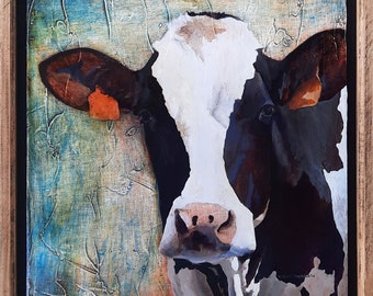 Original oil painting Cow painting Cow art Cow portrait cow commission animal art country