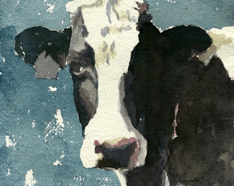 Cow PRINT 11 x 14 paper size cow art print of original watercolor painting cow decor holstein cow print