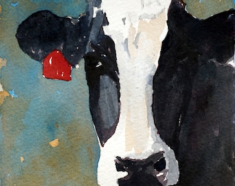 Holstein Black and White cow Print 11 x 14 of original watercolor painting cow painting cow art cow picture cow print holstein farmstyle art