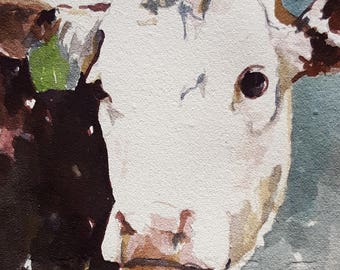 White faced brown cow Print of an original watercolor painting 13 x 19 Cow painting Cow print Cow art Cows Farmstyle art Brown cow