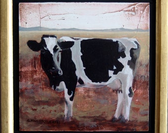 Turn in Love original oil painting 10.5 x 10.5 in. Cow painting Black and white cow Holstein cow art Cow decor Farmhouse decor Country art