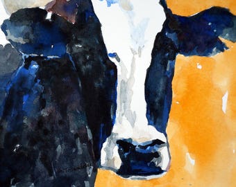 Holstein Cow Print of original watercolor painting 11 x 14 cow painting cow print cow watercolor print farmstyle farm art holstein cow