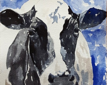 Cow Print Cow art Print of original watercolor painting 13 x 19 Black and white cow art Print Holstein cow print Cow watercolor