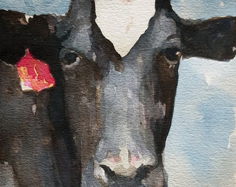 Cow PRINT 8.5 x 11 paper size Cow Print of original watercolor painting cow painting cow decor cow wall art holstein print holstein cow art