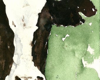 Cow art Cow painting Cow PRINT of an original watercolor painting PRINT Matted 5 x 7 inches black and white cow painting holstein cow art