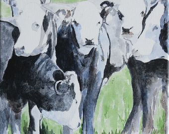 Group of Cows 10 x 10 in. Original acrylic painting Cow art Cow painting Cow decor Farmhouse art wall hanging