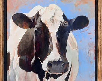 Holstein Looking original oil painting on wood panel 20.5 x 20.5 inches cow painting cow decor cow art holstein cow painting