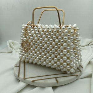 Bolsa Zia Pearl – Bolsa de noite elegante com contas de pérolas off-white, luxuosa bolsa de casamento feita à mão, perfeita para noivas e ocasiões especiais.