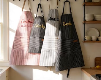 Personligt broderat förkläde med namn – Anpassad present till matlagnings-, baknings- eller hantverksälskare, köksförkläde, present till henne, present till matlagning