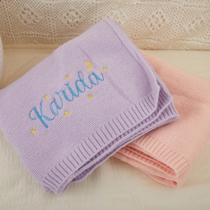 Manta de bebé tejida personalizada, algodón orgánico bordado, regalo personalizado para baby shower