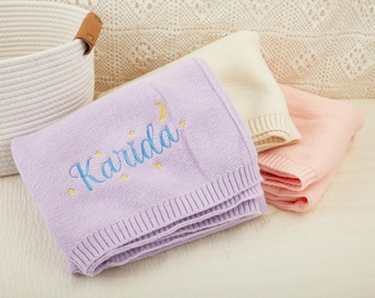 Embroidered Name Knit Baby Blanket, Organic Cotton Stroller Blanket