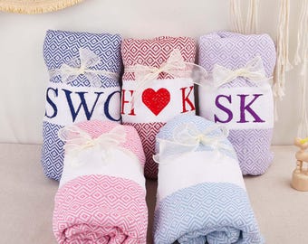 Personalized Beach Towel, Bachelorette Party Favor, Turkish Towel, Beach vacation Gifts, Custom Wedding Gift, Bridesmaid Beach Towel