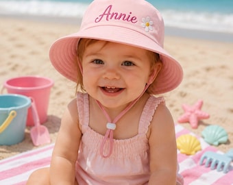 Gepersonaliseerde zonnehoedje, op maat geborduurd babymutsje, babymutsje met naam, zomerhoedje voor peuters, babyshowercadeau, eerste verjaardagscadeau