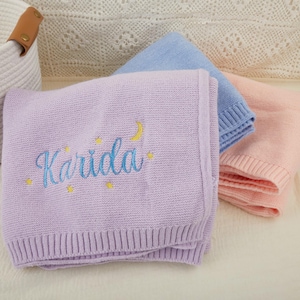 Personalized Name Knit Blanket,Embroidered Knit Blanket with Name,Custom Name Blanket,Baby Blanket,Soft Cotton Knit Baby Blanket,Christmas