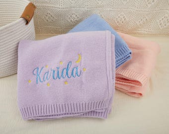 Personalisierte Babydecke, gestickter Name, Bio-Baumwolle