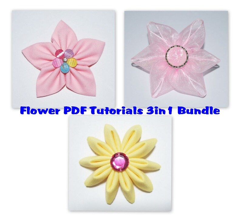 Instant Download PDF Fabric & Ribbon Flower Tutorial Bundle of 3 A4
