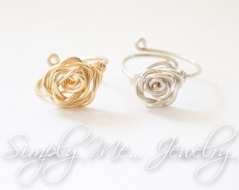 Rose Ring, Handmade, Wire Ring, Dainty, Flower, Adjustable, Non Tarnish Craft Wire, Gold, Silver, SMJRG217