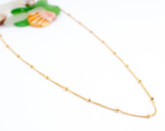 Bead Chain Necklace / Choker / Layering / Simple / Dainty / Bridal / 14k Gold Filled / Bead & Chain Necklace / SMJNK418