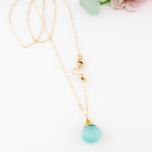 Simple Aqua Chalcedony Gemstone Necklace, Layering, Dainty, Healing, Handmade, 14k Gold Filled, Simply Me Jewelry Aqua Gemstone, SMJNK430 image 1