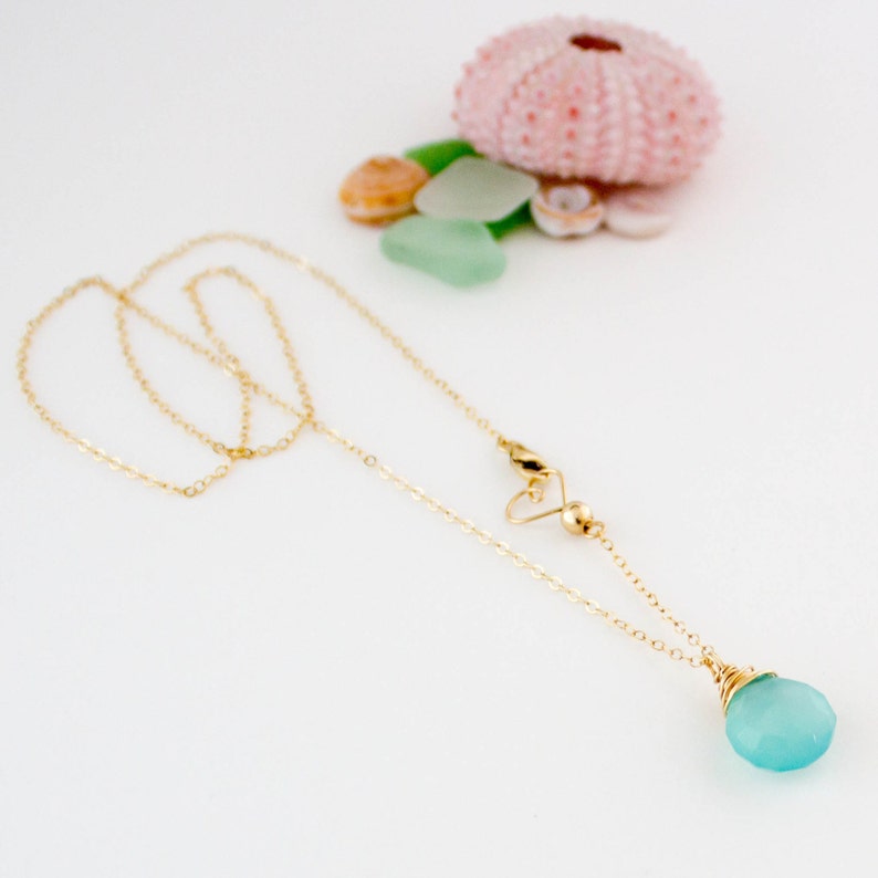 Simple Aqua Chalcedony Gemstone Necklace, Layering, Dainty, Healing, Handmade, 14k Gold Filled, Simply Me Jewelry Aqua Gemstone, SMJNK430 image 2