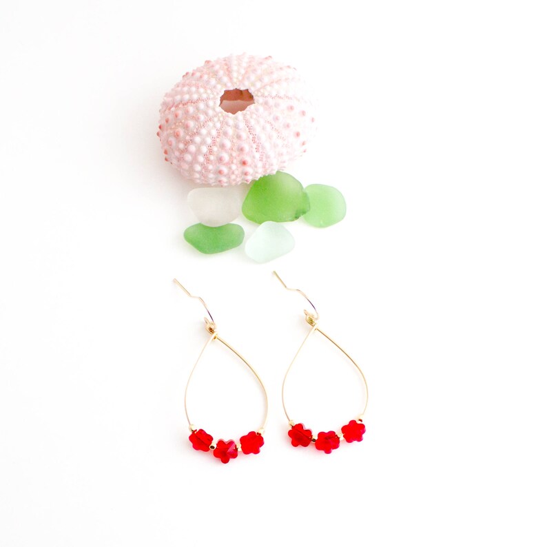Simple Flower Lei Earrings, Handmade, Dainty, Dangle, Hoop, 14k Gold Filled, Simply Me Jewelry Rose Lei Earrings, SMJER808 image 2