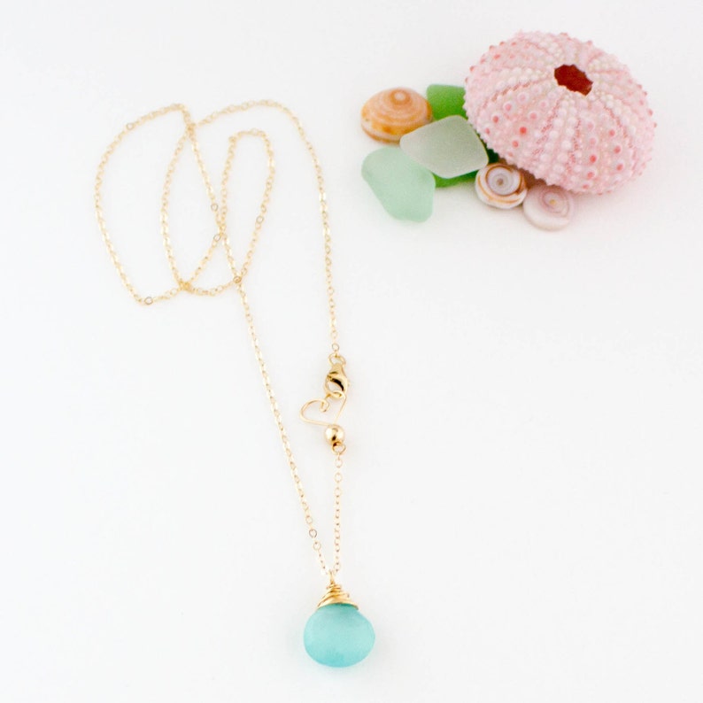 Simple Aqua Chalcedony Gemstone Necklace, Layering, Dainty, Healing, Handmade, 14k Gold Filled, Simply Me Jewelry Aqua Gemstone, SMJNK430 image 4