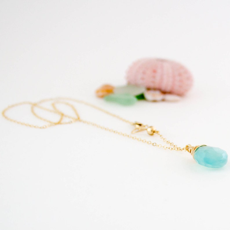 Simple Aqua Chalcedony Gemstone Necklace, Layering, Dainty, Healing, Handmade, 14k Gold Filled, Simply Me Jewelry Aqua Gemstone, SMJNK430 image 3