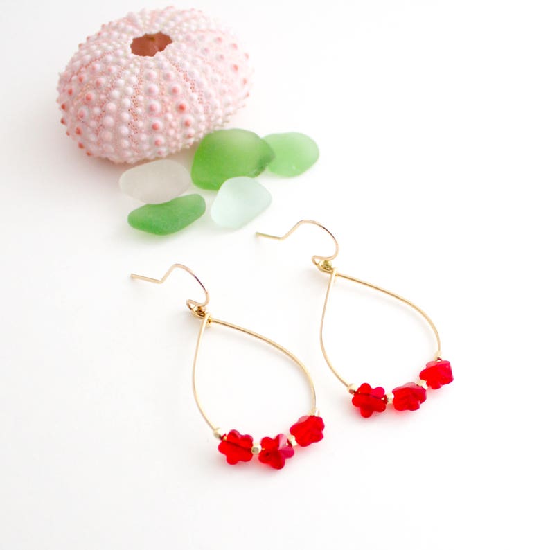 Simple Flower Lei Earrings, Handmade, Dainty, Dangle, Hoop, 14k Gold Filled, Simply Me Jewelry Rose Lei Earrings, SMJER808 image 4
