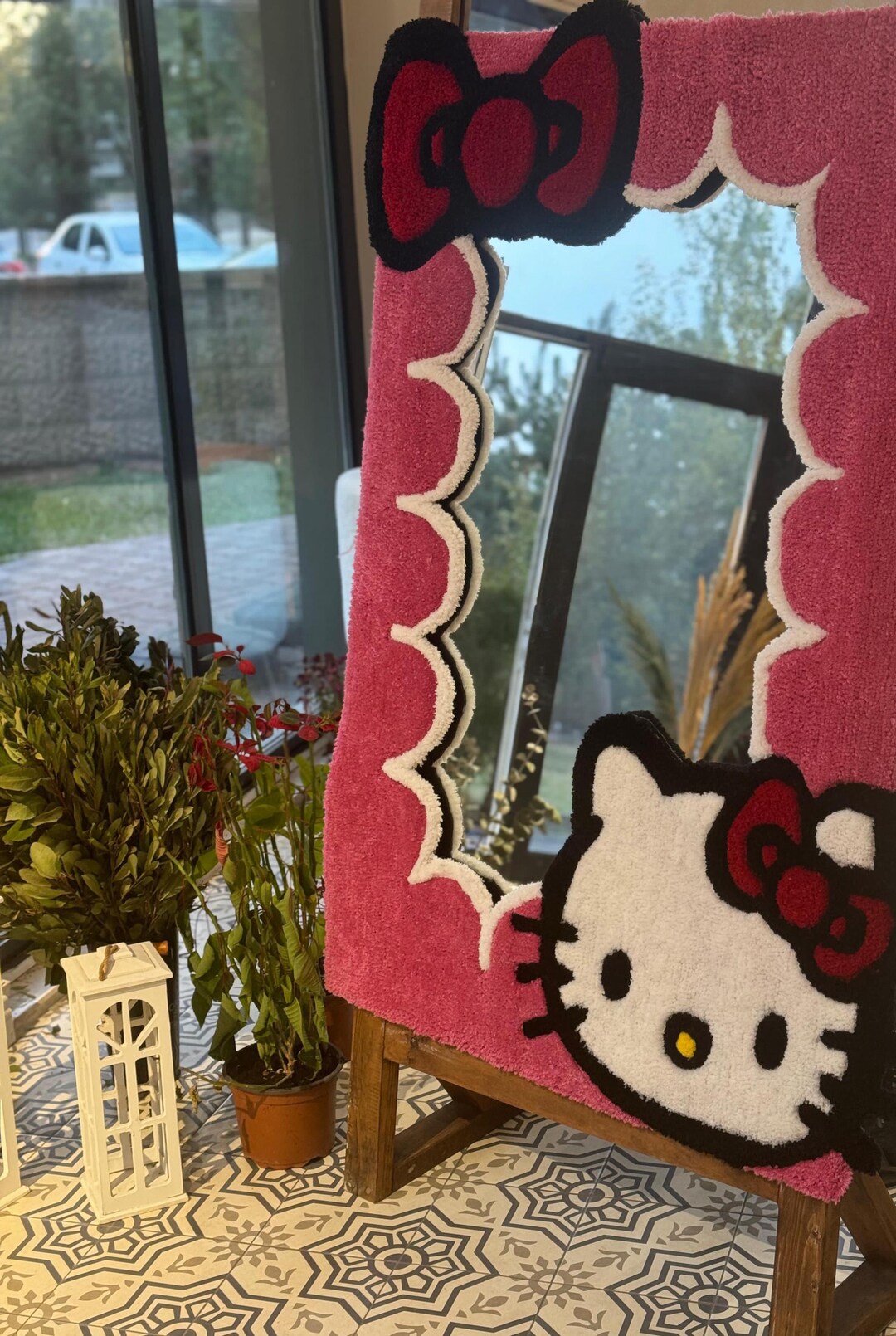 Hello Kitty Tufted Mirror Frame, Handmade Hello Kitty Mirror Frame ...