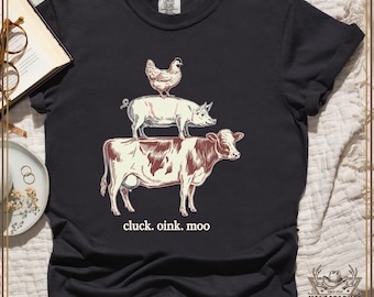 Camiseta de vaca, Cluck.Oink.Moo, camiseta divertida de vaca, camiseta de vaca de las Tierras Altas, camiseta de animal de granja, regalo para amantes de las vacas, ropa linda de vaca