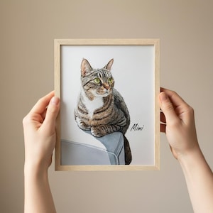 Custom Watercolor Pet Portrait: Cat Memorial Gift, Dog & Cat Art with Wood Frames