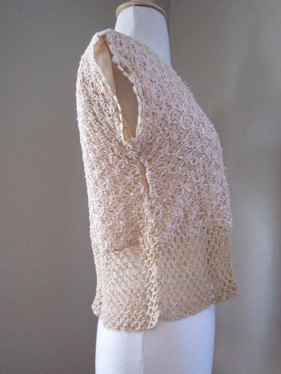 1950s WEBER Original Beige Crochet Knit Top w/Ope… - image 3