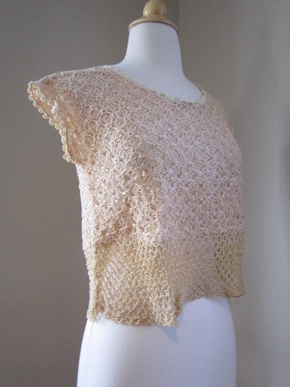 1950s WEBER Original Beige Crochet Knit Top w/Ope… - image 2