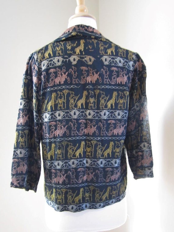 1999 Black Tasseled Crepe Blouse, Size 12