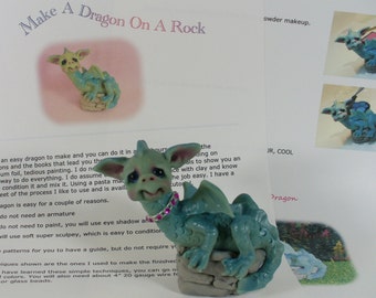 PDF tutorial Make a DRAGON on a rock  easy to do digital download instruction pattern how to polymer clay sculpt miniature e-zine