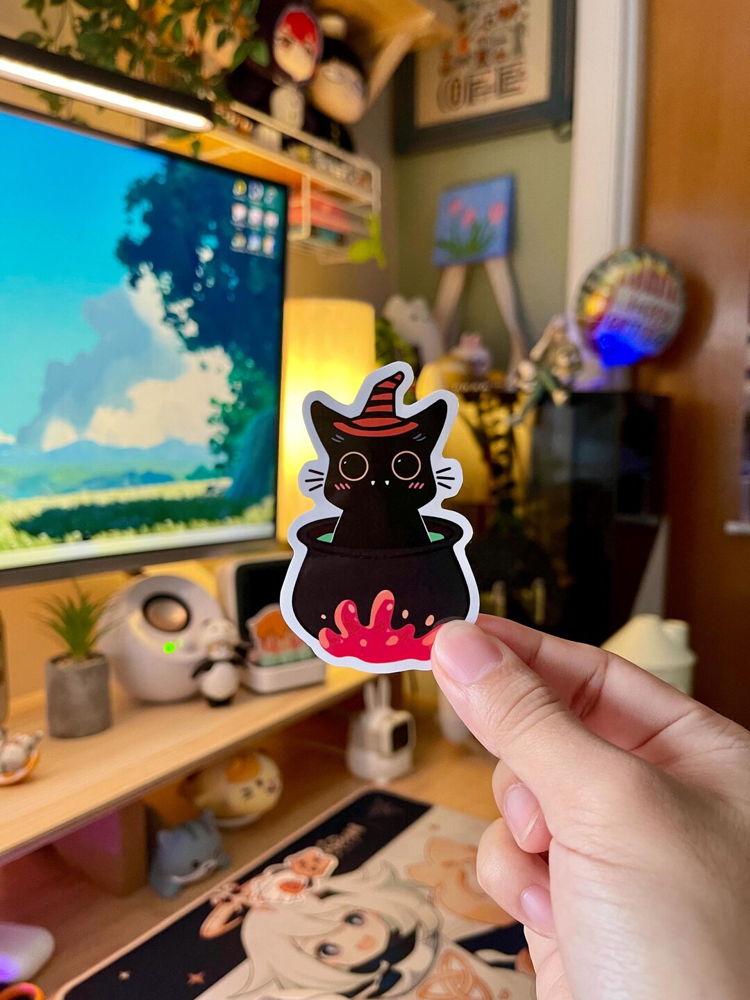Black Cat Sticker Cat Sticker Halloween Sticker Witch Sticker Spooky ...