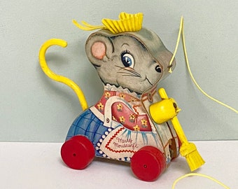 1962 Jouet à tirer Joyeuse femme souris de Fisher Price, n° 662 – Mignon !