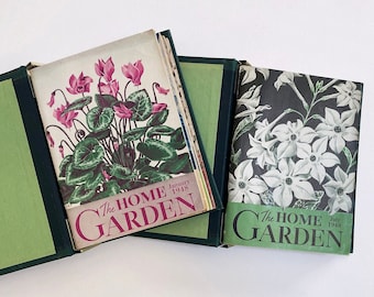 1948 The Home Garden, 12 Volume Magazine Set in Two Green Binders, Beautiful Front Covers, Informative Gardening Articles, Mid-Century Ads