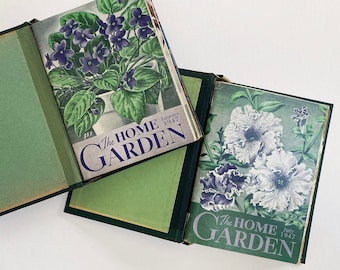 1947 The Home Garden, 12 Volume Magazine Set in Two Green Binders, Beautiful Front Covers, Informative Gardening Articles, Mid-Century Ads